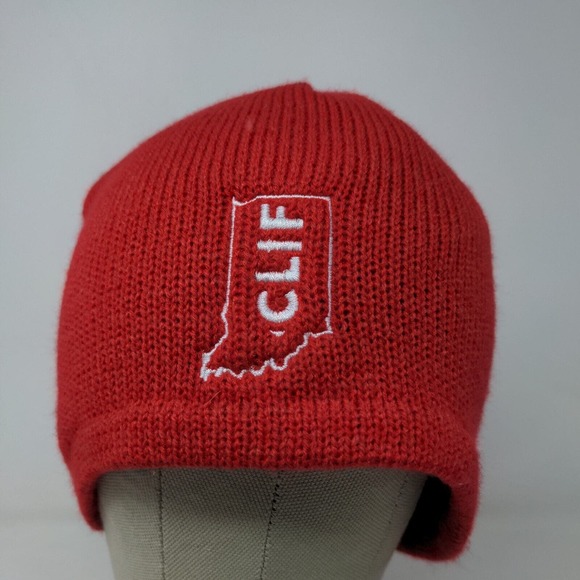 CLIF Bar Men's Knit Beanie Hat Red Embroidered Logo 100% Acrylic - Picture 2 of 13